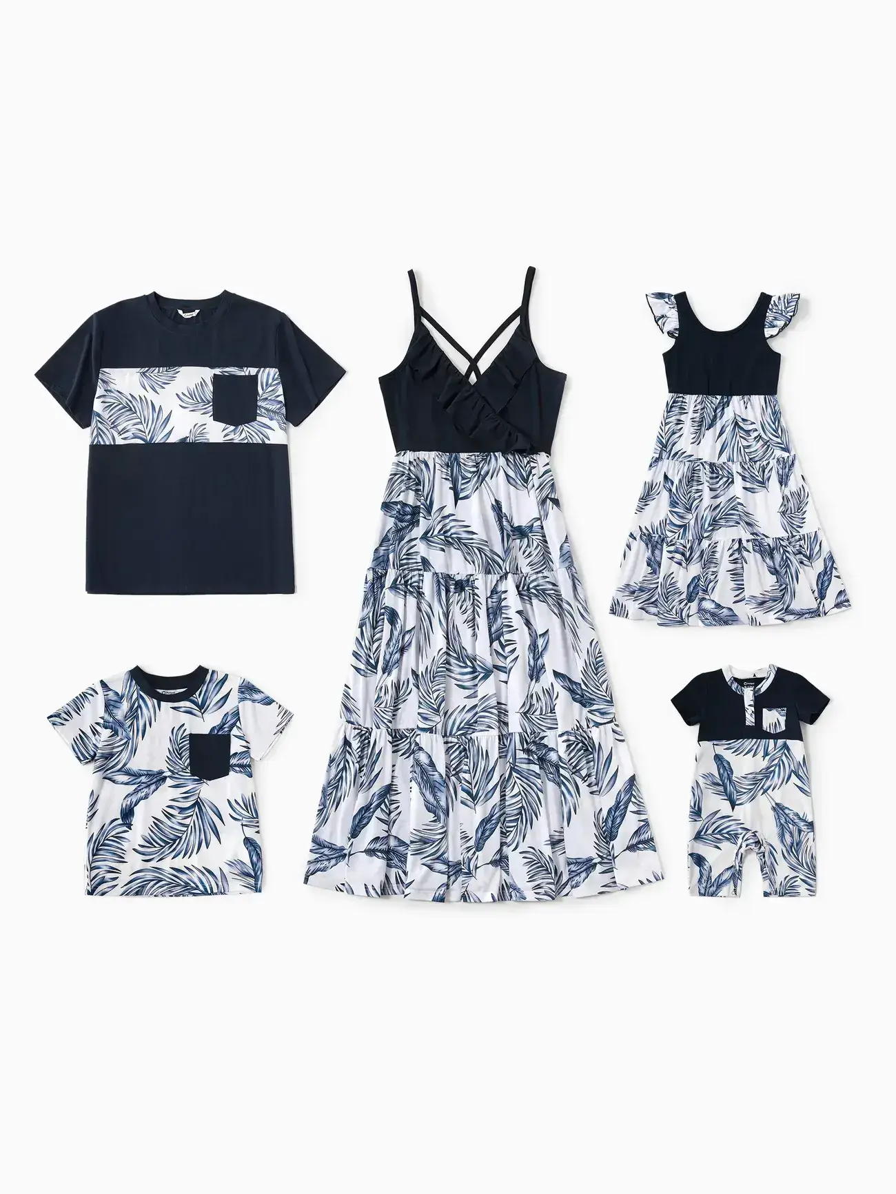 Family look sleeveless floral sets blue