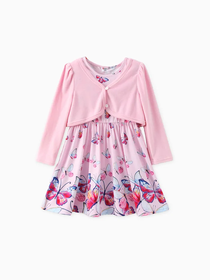 2 pcs Set Solid Cardigan Butterfly Dress for kids