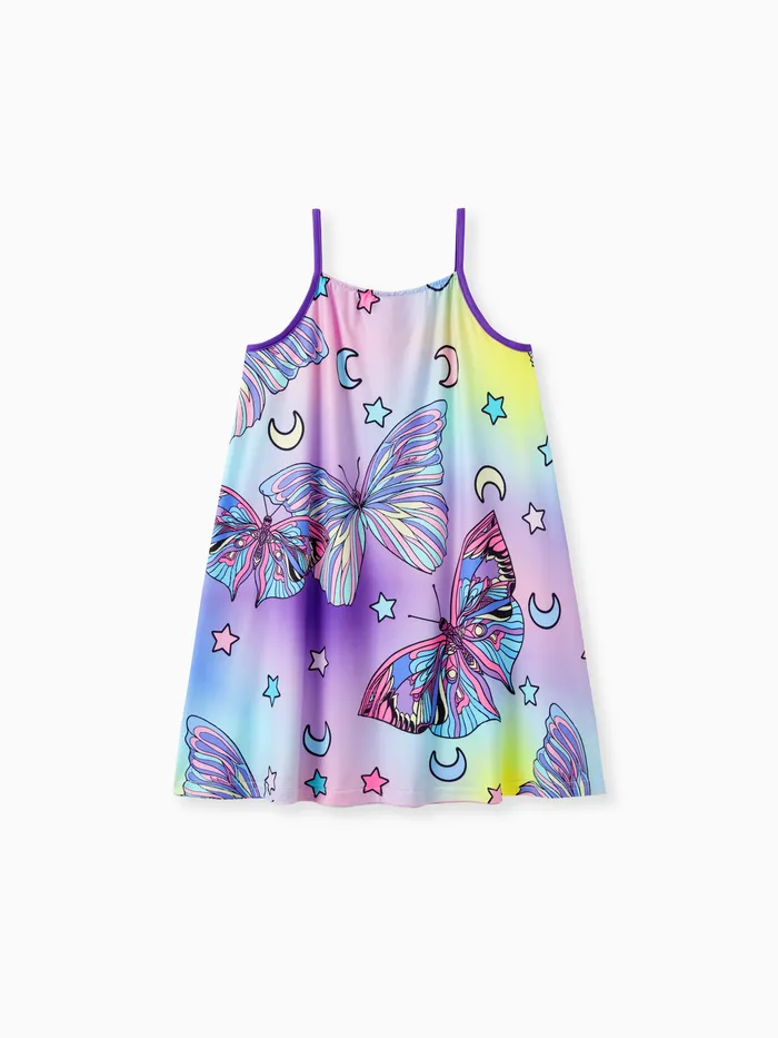 Colorful Cartoon Printed Butterfly Dress with Strap